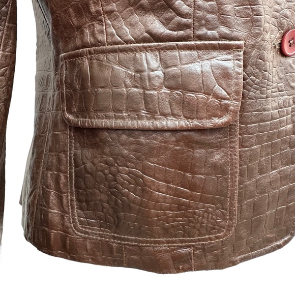 LOFT Brown Reptile Embossed Leather Two-Button Blazer Jacket - Picture 5 of 10